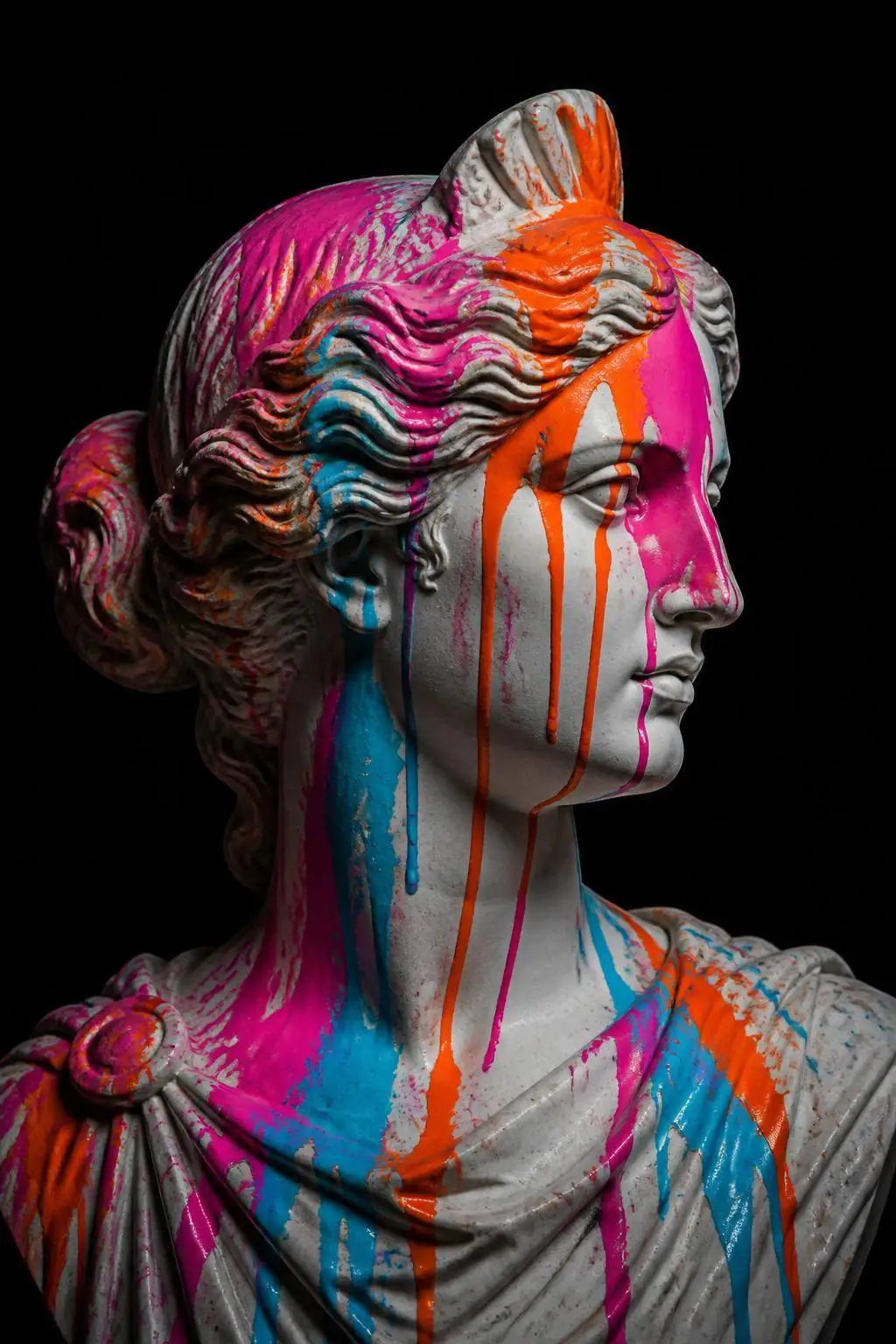 Klassische Marmorbüste, übergossen mit Magenta, Cyan und Orange